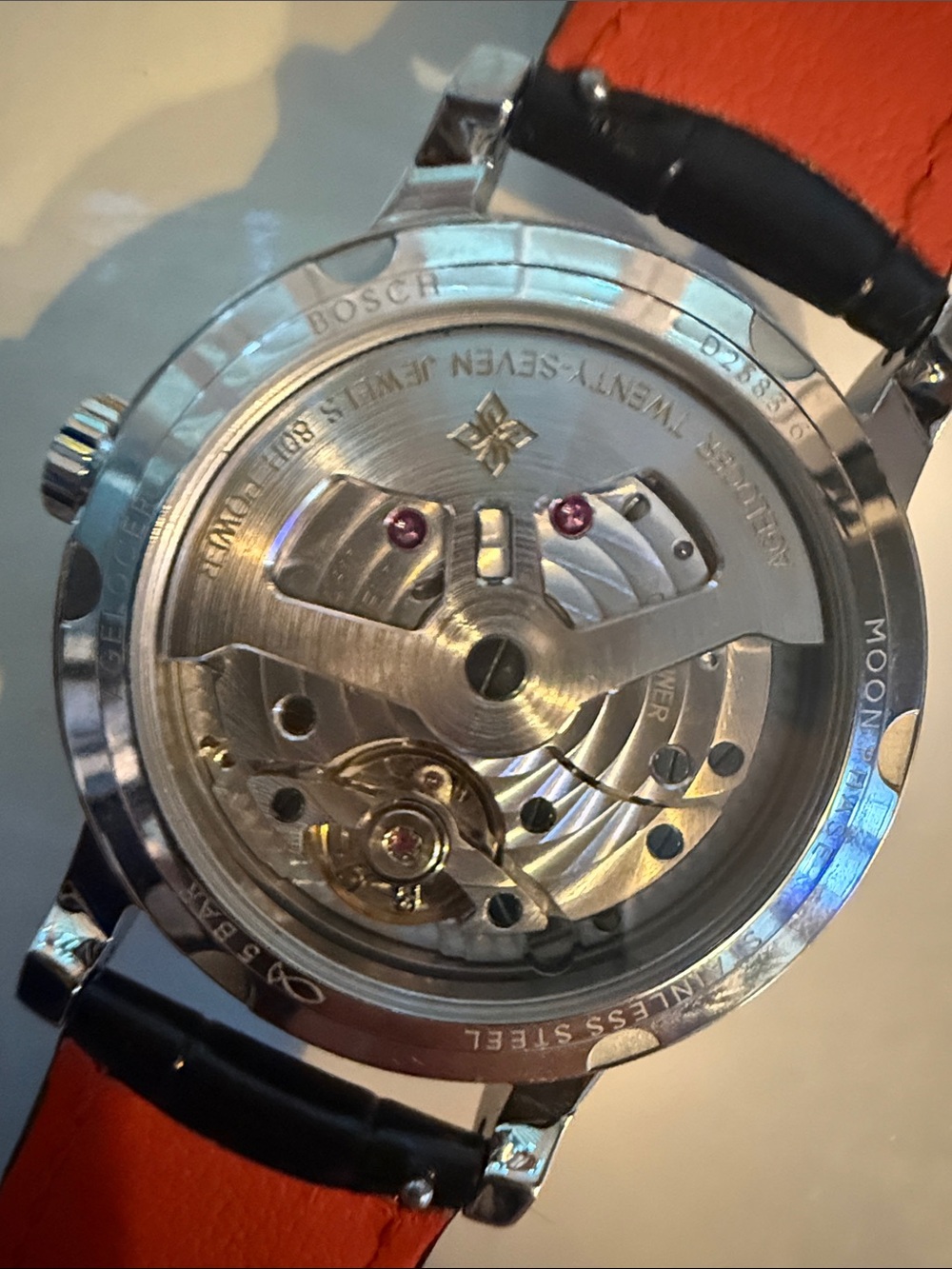 Agelocer Van Gogh moon watch automatic with leather strap exhibition back - Picture 7 of 7